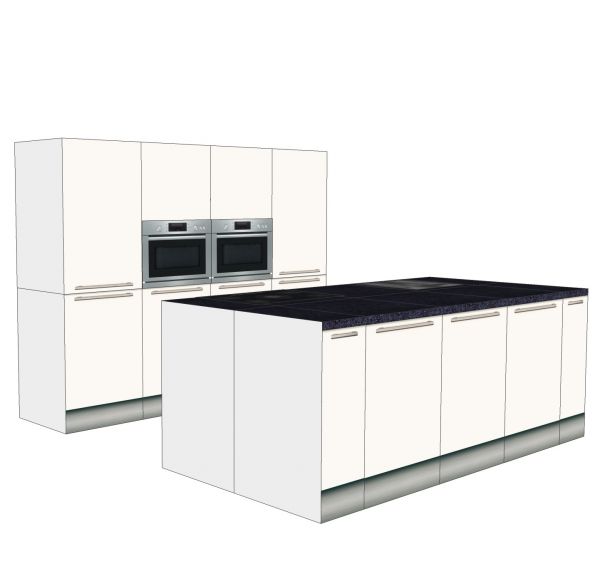 kartonnen eiland keuken met separate hoge kasten 240 x 280 cm
