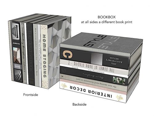 Kartonnen nep boeken groot. Alle zijden van de kubus zijn bedrukt met een andere fotoprint met boeken. Kan staand of liggend worden gebruikt. Prijs is voor ÉÉN boekenbox