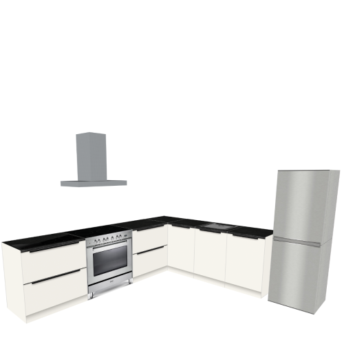 HOEKKEUKEN 300 X 240 CM | Kartonnen Keuken BASE - met greep & zwart natuursteen werkblad