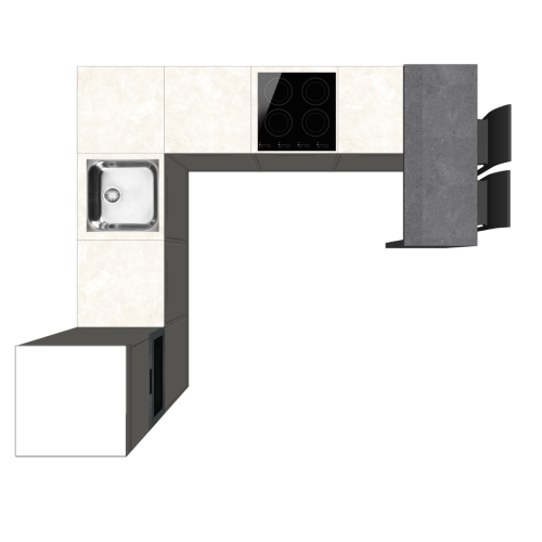 HOEKKEUKEN 240 X 240 CM | Kartonnen Keuken PURE - Taupe & ivoorkleurig natuursteen werkblad | Home Staging
