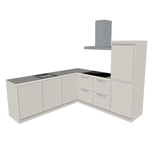 HOEKKEUKEN 240 X 240 CM | Kartonnen Keuken PURE - Taupe & ivoorkleurig natuursteen werkblad | Home Staging