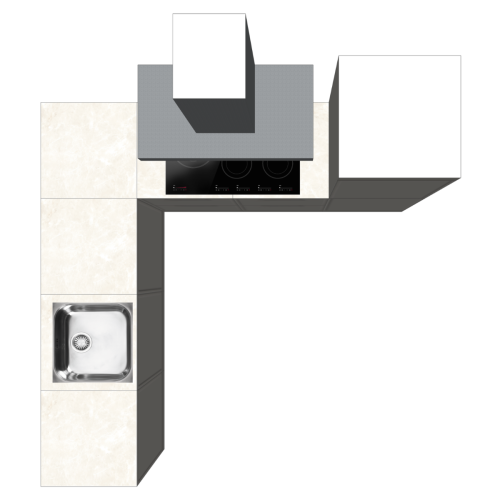 HOEKKEUKEN 240 X 240 CM | Kartonnen Keuken PURE - Taupe & ivoorkleurig natuursteen werkblad | Home Staging