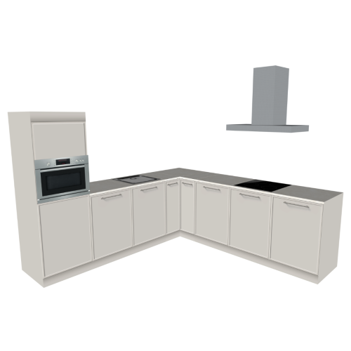 HOEKKEUKEN 270 X 270 CM | Kartonnen Keuken PURE - Taupe-Greige & ivoorkleurig natuursteen werkblad | Home Staging