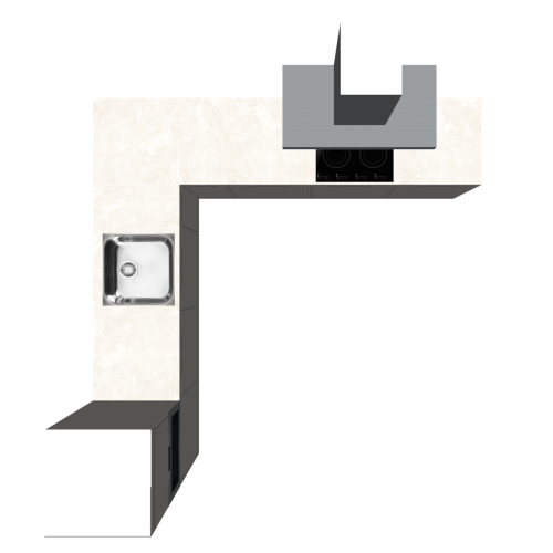 MODERNE HOEKKEUKEN 270 X 270 CM | Kartonnen Keuken PURE - Taupe-Greige & ivoorkleurig natuursteen werkblad | Home Staging
