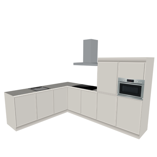 HOEKKEUKEN 300 X 240 CM | Kartonnen Keuken PURE - Taupe & ivoorkleurig natuursteen werkblad | Home Staging