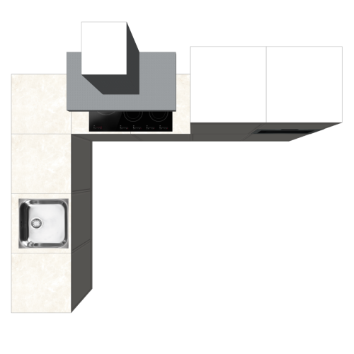 HOEKKEUKEN 300 X 240 CM | Kartonnen Keuken PURE - Taupe & ivoorkleurig natuursteen werkblad | Home Staging
