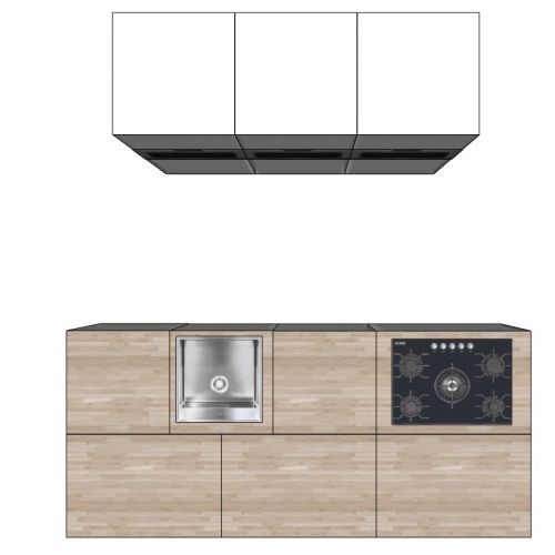 EILAND KEUKEN GREEPLOOS MET SEPARATE HOGE KASTEN 270 X 280 CM