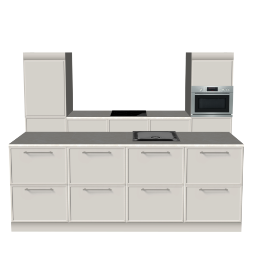 EILANDKEUKEN 300 X 220 CM | Kartonnen Keuken PURE - Taupe & ivoorkleurig natuursteen werkblad | Home Staging