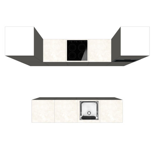 EILANDKEUKEN 300 X 220 CM | Kartonnen Keuken PURE - Taupe & ivoorkleurig natuursteen werkblad | Home Staging