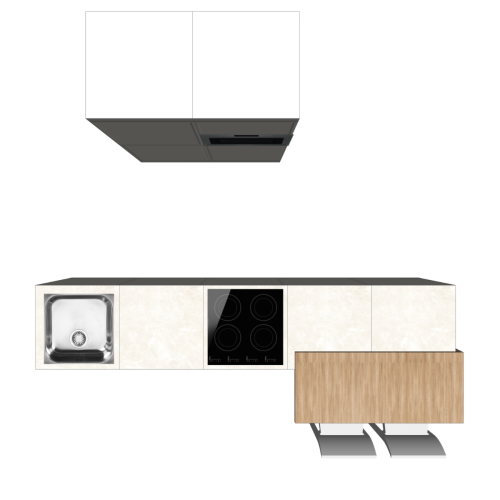 EILANDKEUKEN 300 X 220 CM | Kartonnen Keuken PURE - Taupe & ivoorkleurig natuursteen werkblad | Home Staging
