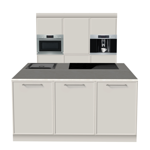 EILANDKEUKEN 180 X 280 CM | Kartonnen Keuken PURE - Taupe & ivoorkleurig natuursteen werkblad | Home Staging