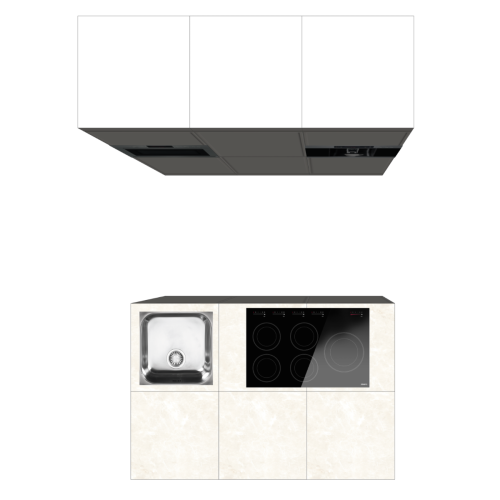 EILANDKEUKEN 180 X 280 CM | Kartonnen Keuken PURE - Taupe & ivoorkleurig natuursteen werkblad | Home Staging