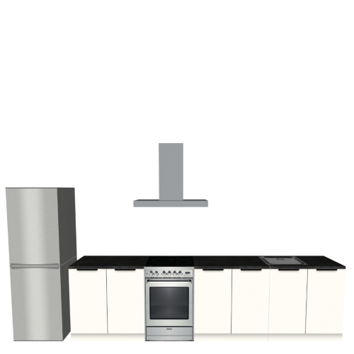 RECHTE KEUKEN 390 X 60 CM | Kartonnen Keuken BASE - met greep & zwart natuursteen werkblad