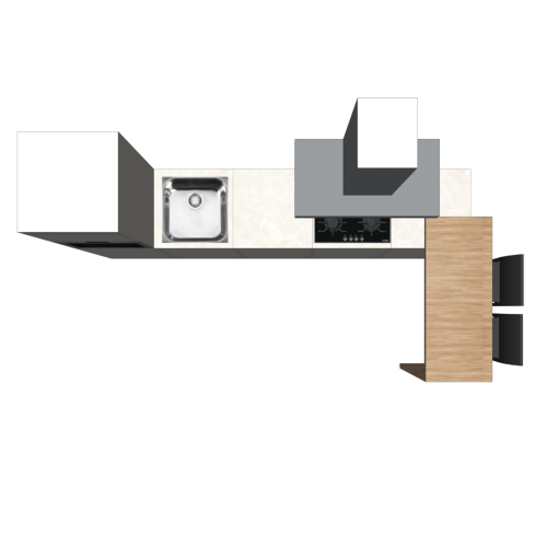 RECHTE KEUKEN 300 X 60 CM | Kartonnen Keuken PURE - Taupe & ivoorkleurig natuursteen werkblad | Home Staging