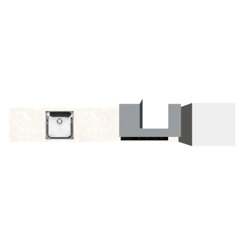 RECHTE KEUKEN 300 X 60 CM | Kartonnen Keuken PURE - Taupe & ivoorkleurig natuursteen werkblad | Home Staging