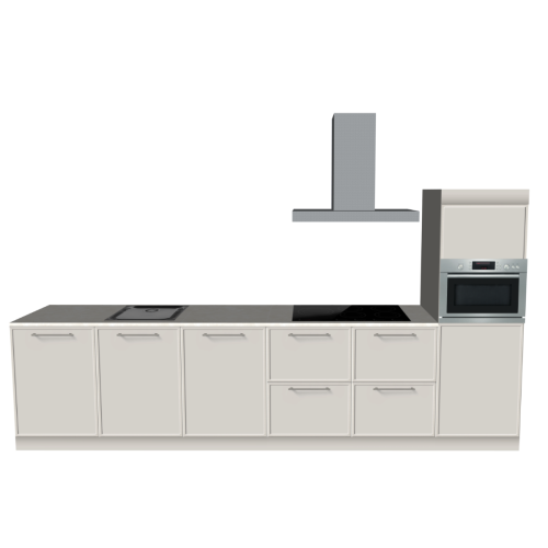 RECHTE KEUKEN 300 X 60 CM | Kartonnen Keuken PURE - Taupe & ivoorkleurig natuursteen werkblad | Home Staging