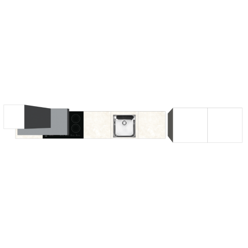 RECHTE KEUKEN 450 X 60 CM | Kartonnen Keuken PURE - Taupe & ivoorkleurig natuursteen werkblad | Home Staging
